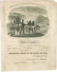 Certificat de la Société de Colonisation pour Simeon P. Smith, 1837
